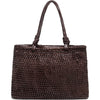 DEPECHE Shopper leather bag decorated with weaving Shopper 008 Chocolate