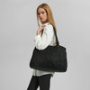 DEPECHE Shopper leather bag decorated with weaving Shopper 099 Black (Nero)