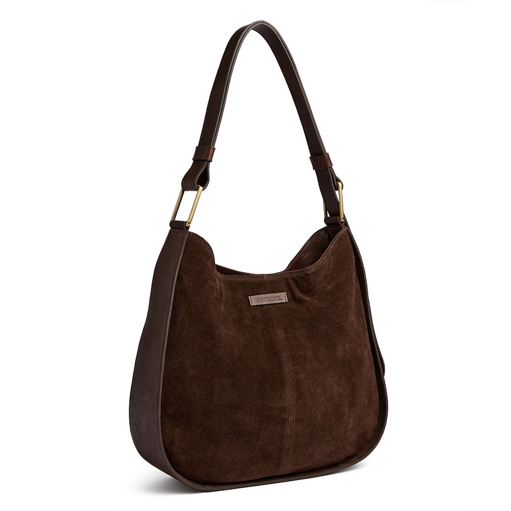 DEPECHE Shoulder bag in suede and cow leather Shoulderbag / Handbag 008 Chocolate