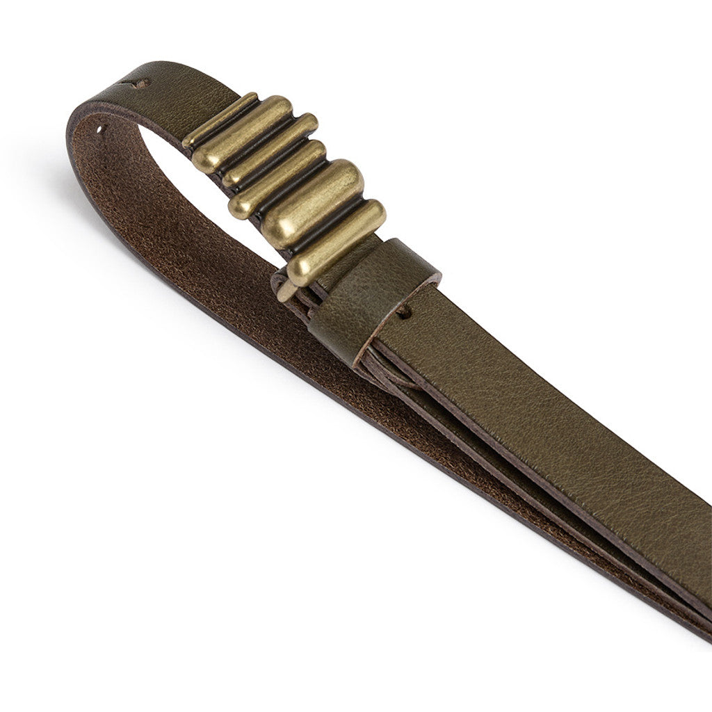DEPECHE Slim classic leather belt Belt 189 Army/Brass