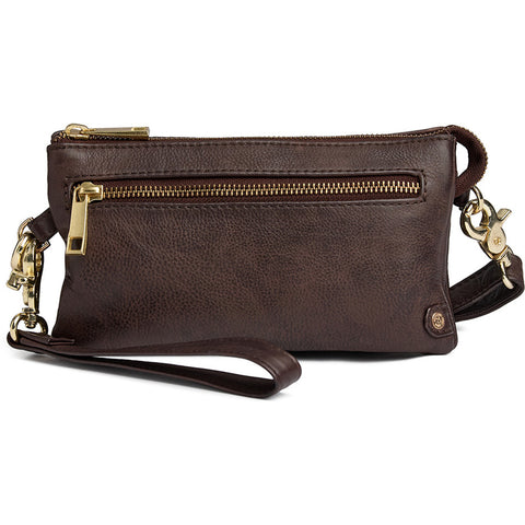 DEPECHE Small leatherbag with golden details Small bag / Clutch 106 Coffee