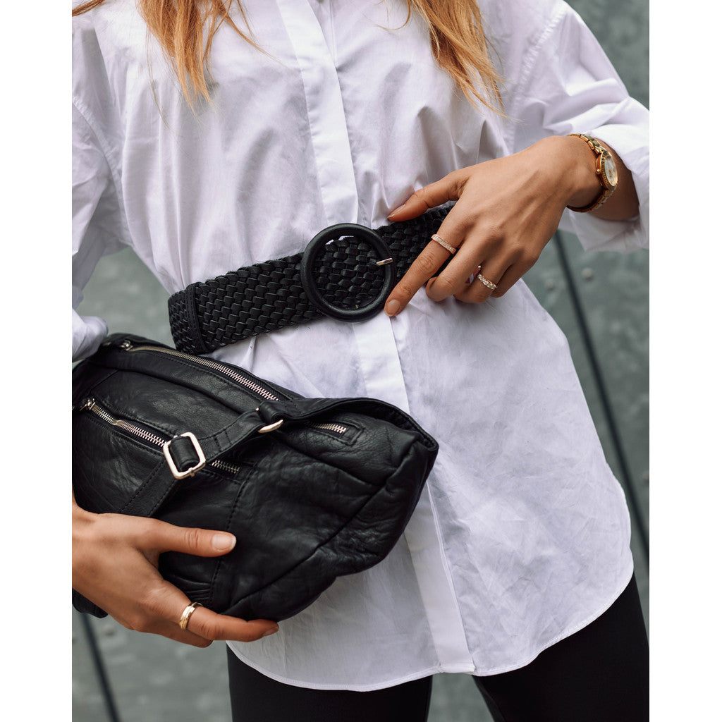 DEPECHE Spacious leather bumbag in classy look Bumbag 099 Black
