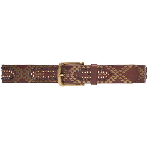 Leather belt with beautiful buckle / 15492 - Cognac