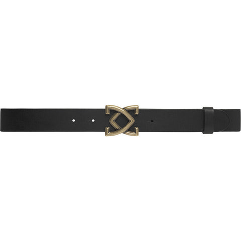 Leather belt with beautiful buckle / 15656 - Black / Gold