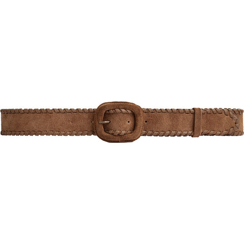 DEPECHE Suede belt with oval buckle Belts 327 DARK CAMEL