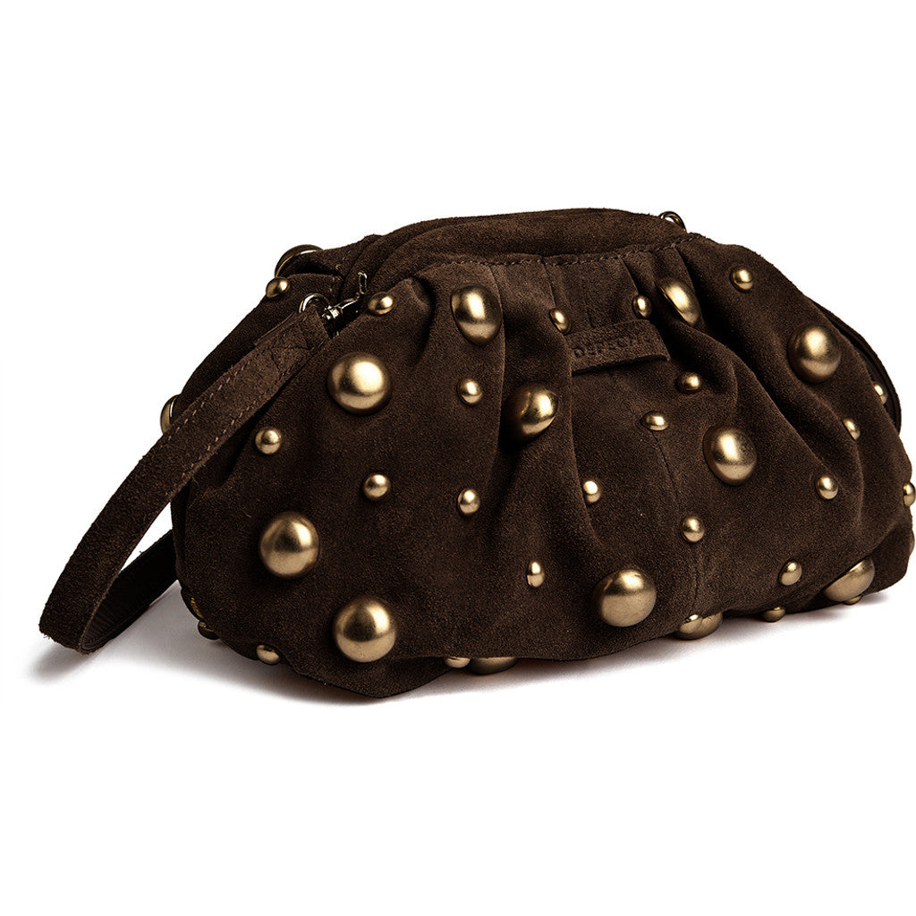 DEPECHE Suede clutch bag with all-over round studs Clutch 008 Chocolate