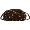 DEPECHE Suede clutch bag with all-over round studs Clutch 008 Chocolate