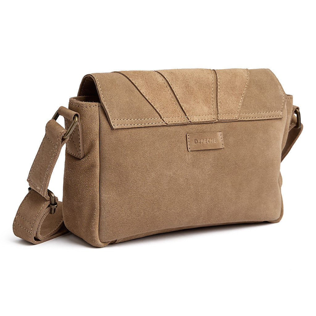 DEPECHE Suede crossover bag with brown patch details Cross over 011 Sand