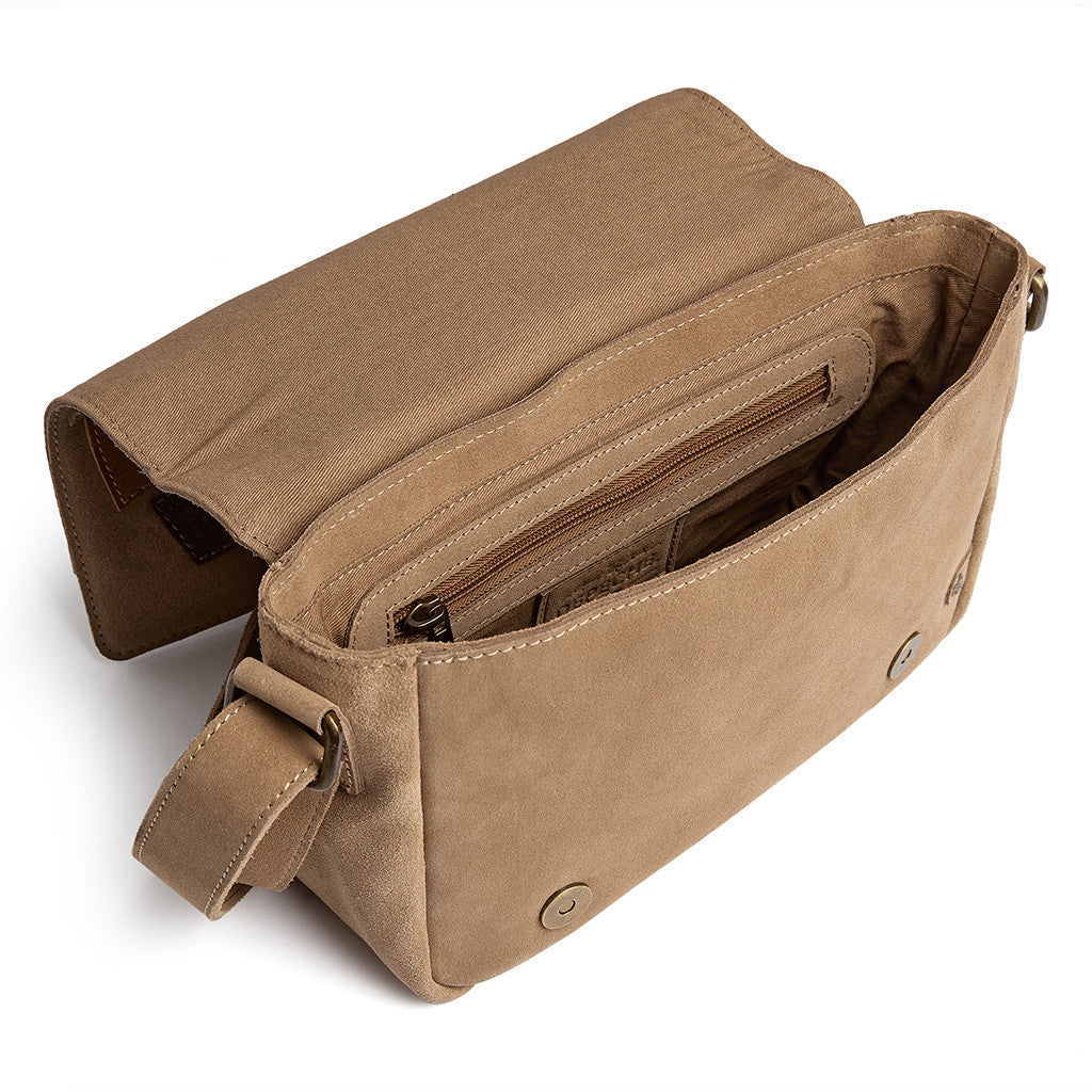 DEPECHE Suede crossover bag with brown patch details Cross over 011 Sand