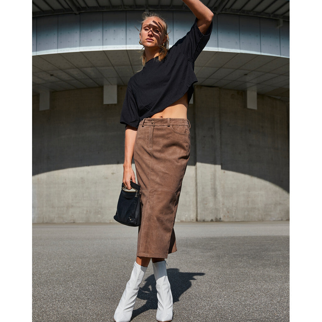 Depeche leather wear Suede pencil skirt in nice and soft quality Skirts 007 Mud