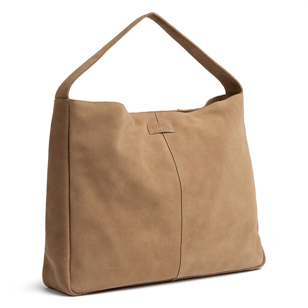 DEPECHE Suede shopper bag with brown patch details Shopper 011 Sand