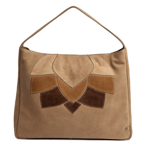 DEPECHE Suede shopper bag with brown patch details Shopper 011 Sand