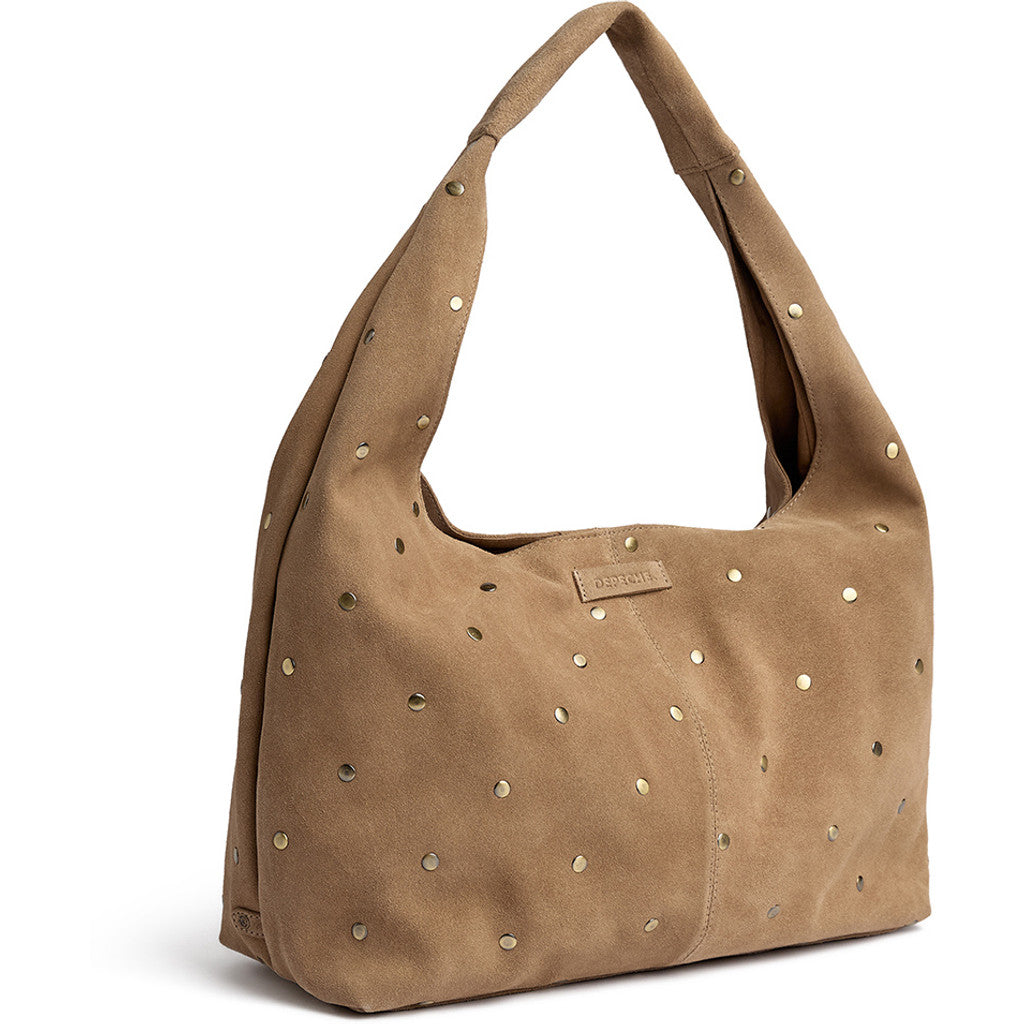 DEPECHE Suede shoulder and handbag with all-over studs Shoulderbag / Handbag 011 Sand