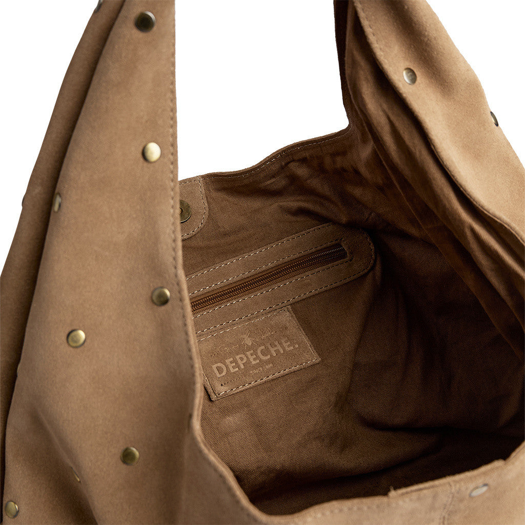 DEPECHE Suede shoulder and handbag with all-over studs Shoulderbag / Handbag 011 Sand