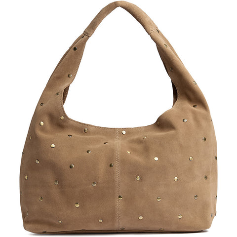 DEPECHE Suede shoulder and handbag with all-over studs Shoulderbag / Handbag 011 Sand