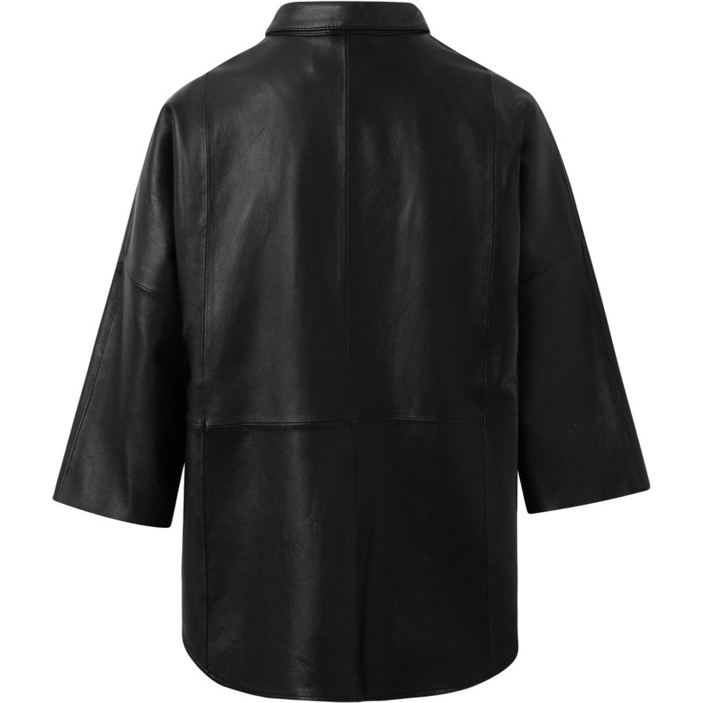 Depeche leather wear Tenna loose fitting leather shirt Tops 099 Black (Nero)