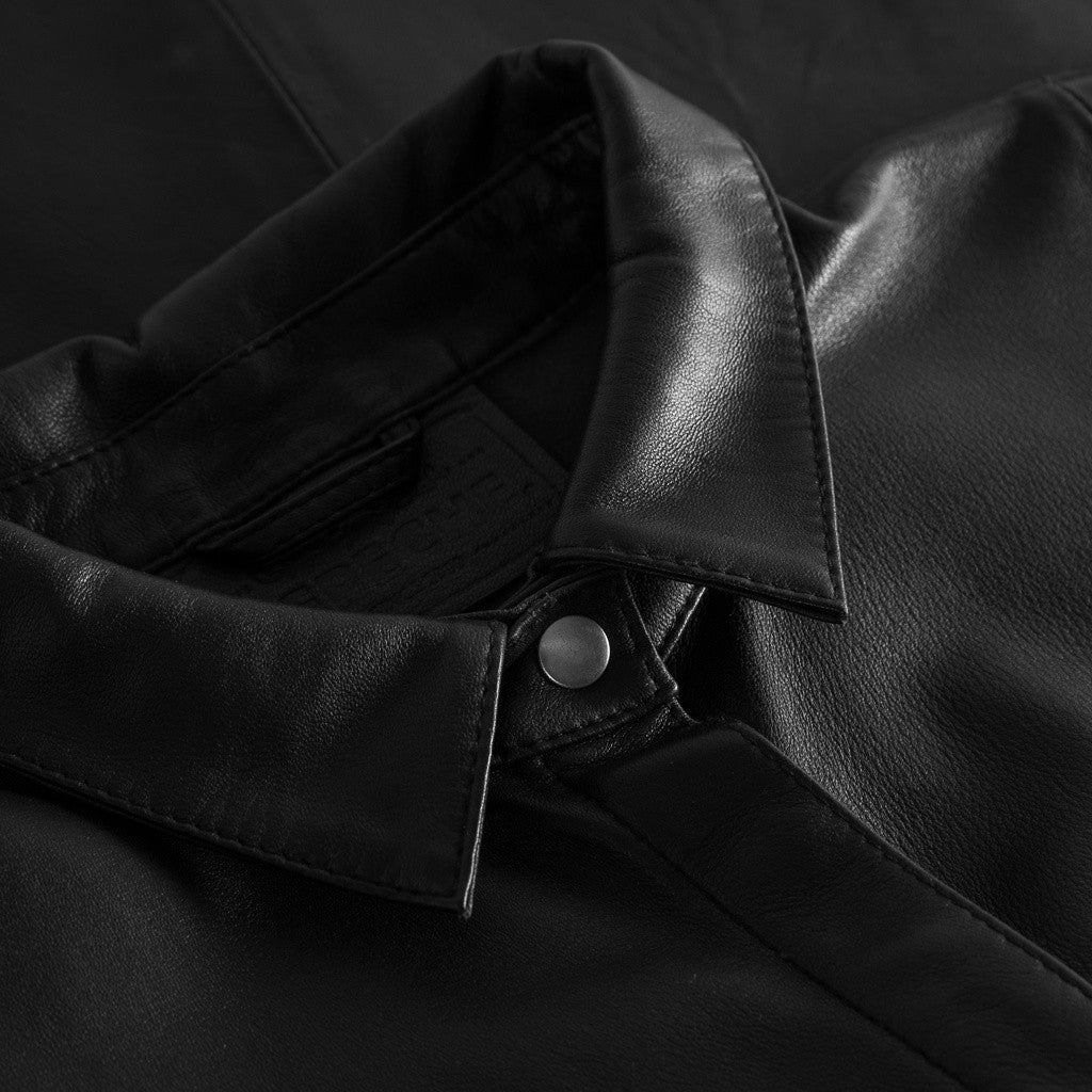 Depeche leather wear Tenna loose fitting leather shirt Tops 099 Black (Nero)