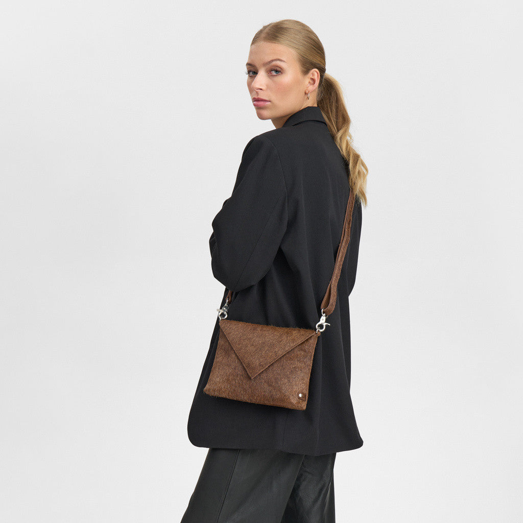 DEPECHE Hair-on leather clutch Clutch 184 Walnut