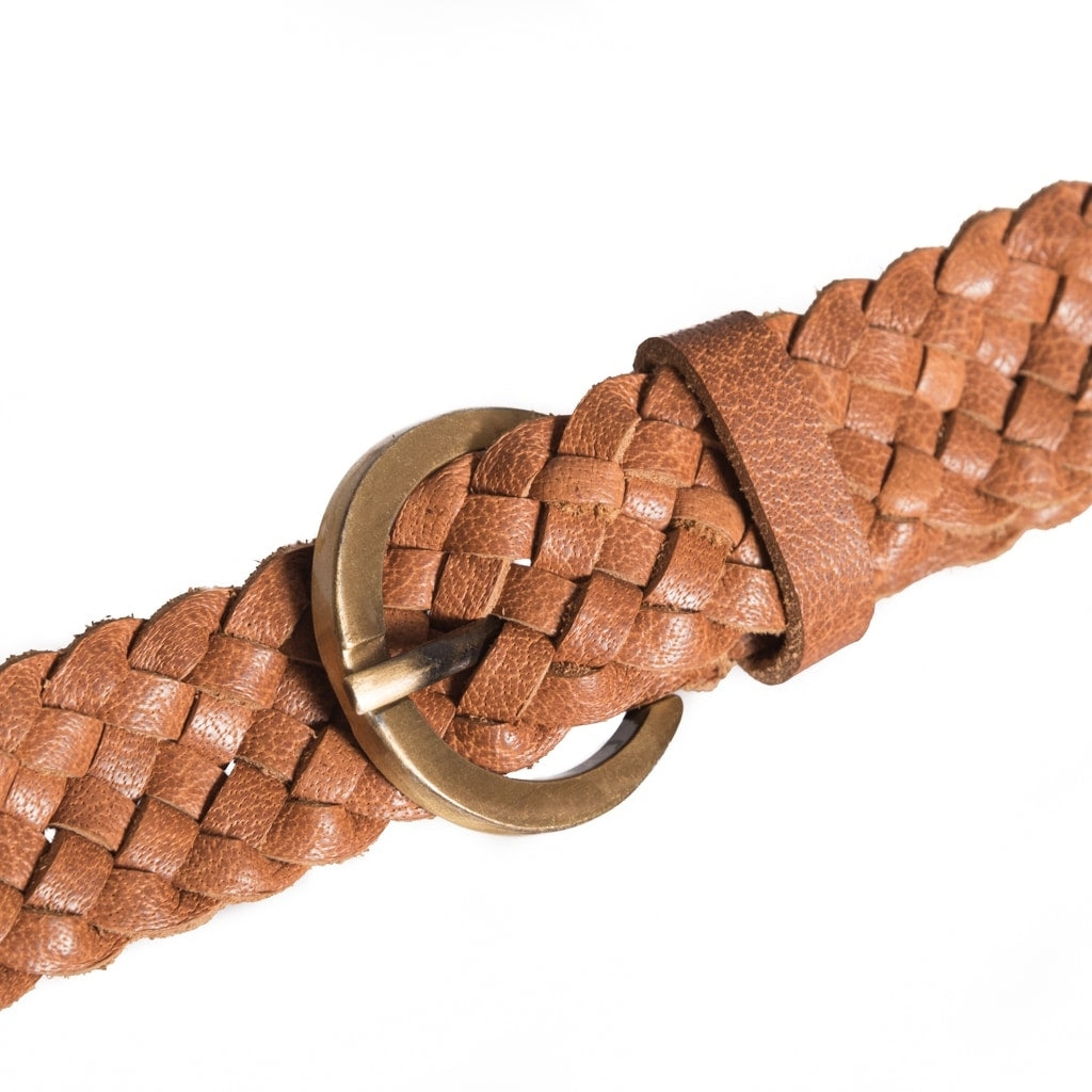 DEPECHE Braided narrow belt in soft leather Belts 014 Cognac